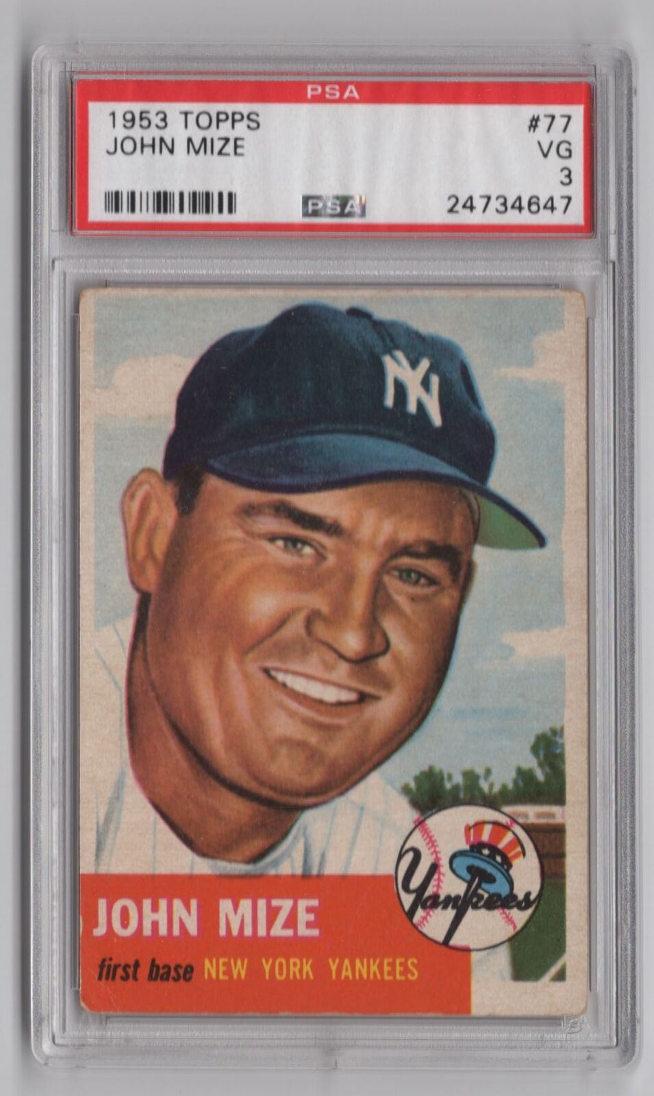 1953 Topps John Mize BB PSA 3 New York Yankees #77