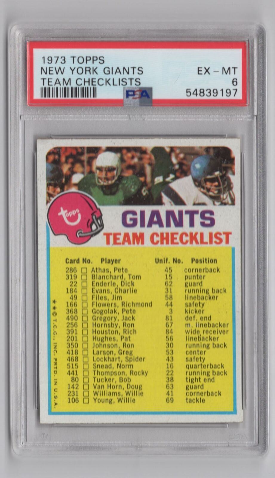 1973 Topps Team Checklist FB PSA 6 New York Giants