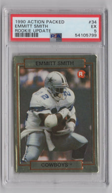 1990 Action Packed Rookie Update Emmitt Smith RC FB PSA 5 Dallas Cowboys #34