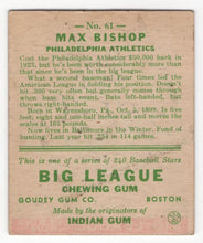 Load image into Gallery viewer, 1933 Goudey BITW Max Bishop RC Philadelphia Athletics #61