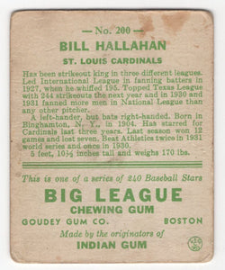 1933 Goudey BITW Bill Hallahan RC St. Louis Cardinals #200