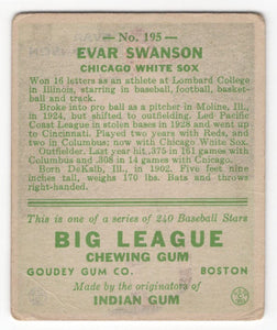1933 Goudey BITW Evar Swanson Chicago White Sox #195