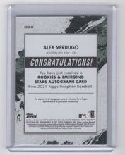 Load image into Gallery viewer, 2021 Topps Inception Rookie and Emerging Star Autographs Orange Alex Verdugo