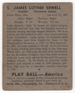 1939 Play Ball James Sewell Cleveland Indians #5