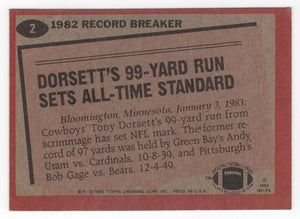 1983 Topps Record Breaker Tony Dorsett Dallas Cowboys #2
